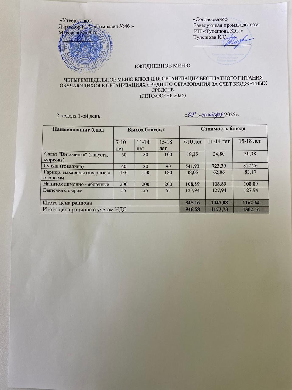 Меню 08.09.2025г.