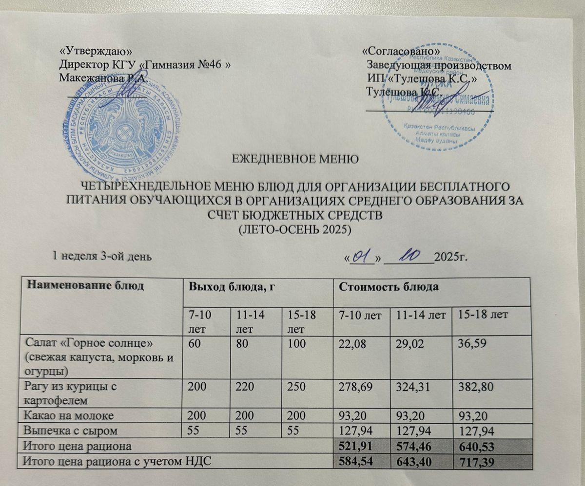 Меню 01.10.2025г