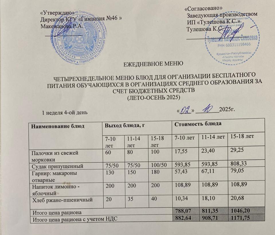 Меню 02.10.2025г
